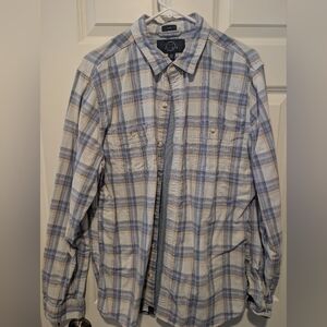 Lightweight Men’s Plaid Button-Down Shirt Jacket - Blue & Cream